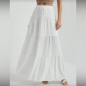 SHEIN White Tiered Drawstring Maxi Skirt